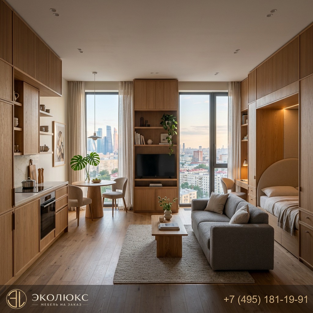 Мебель для студии с двумя окнами